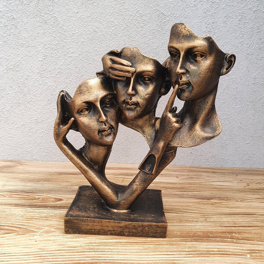 ECLAT FURNISH Modern Human Face Statue Resin Figurines Craft See no Evil, Hear no Evil, Speak no Evil Mask Sculpture