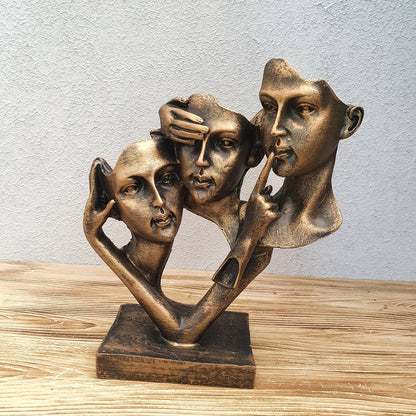 ECLAT FURNISH Modern Human Face Statue Resin Figurines Craft See no Evil, Hear no Evil, Speak no Evil Mask Sculpture