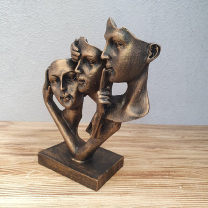 ECLAT FURNISH Modern Human Face Statue Resin Figurines Craft See no Evil, Hear no Evil, Speak no Evil Mask Sculpture