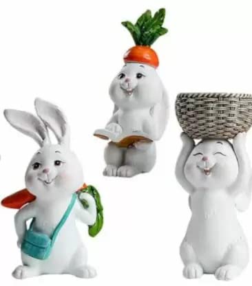 ECLAT FURNISH Stylish Rabbit Decorative Showpiece Gift Item Polyresin Pack of 3