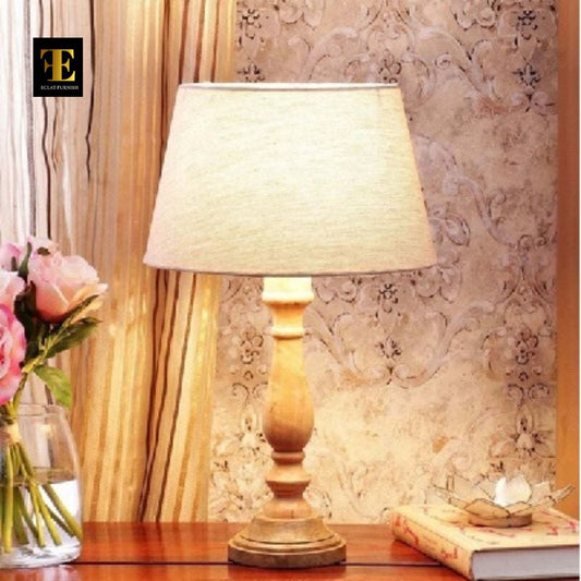 ECLAT FURNISH Soomin Off White Fabric Shade Table Lamp with Natural Base